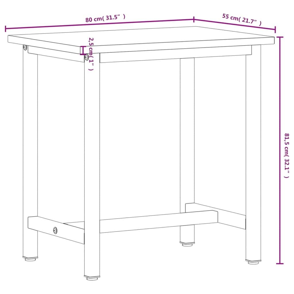 Werkbank 200x55x81,5 cm massief beukenhout en metaal