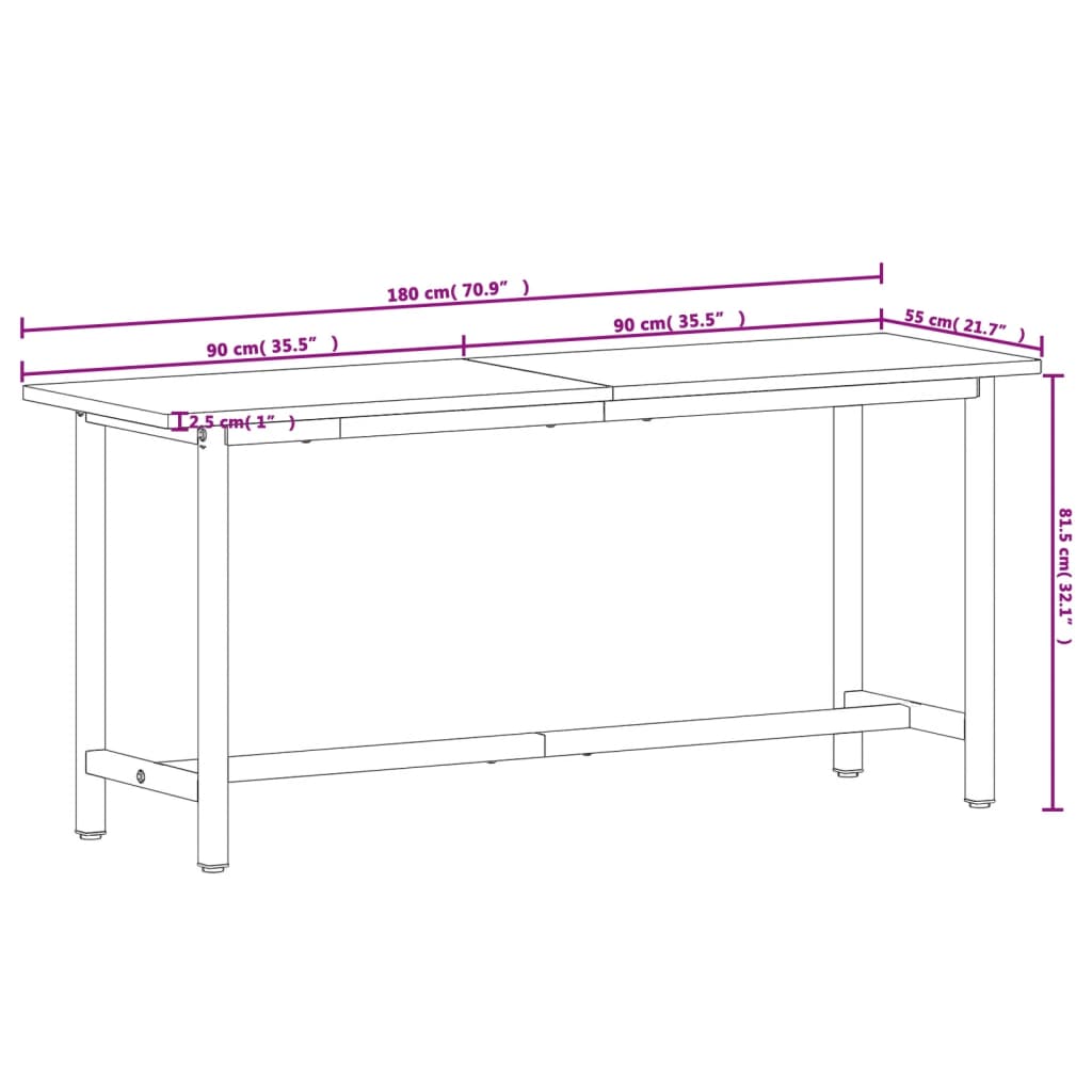 Werkbank 200x55x81,5 cm massief beukenhout en metaal