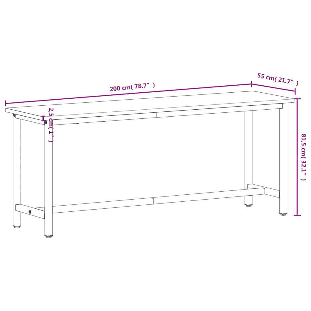 Werkbank 220x55x81,5 cm massief beukenhout en metaal