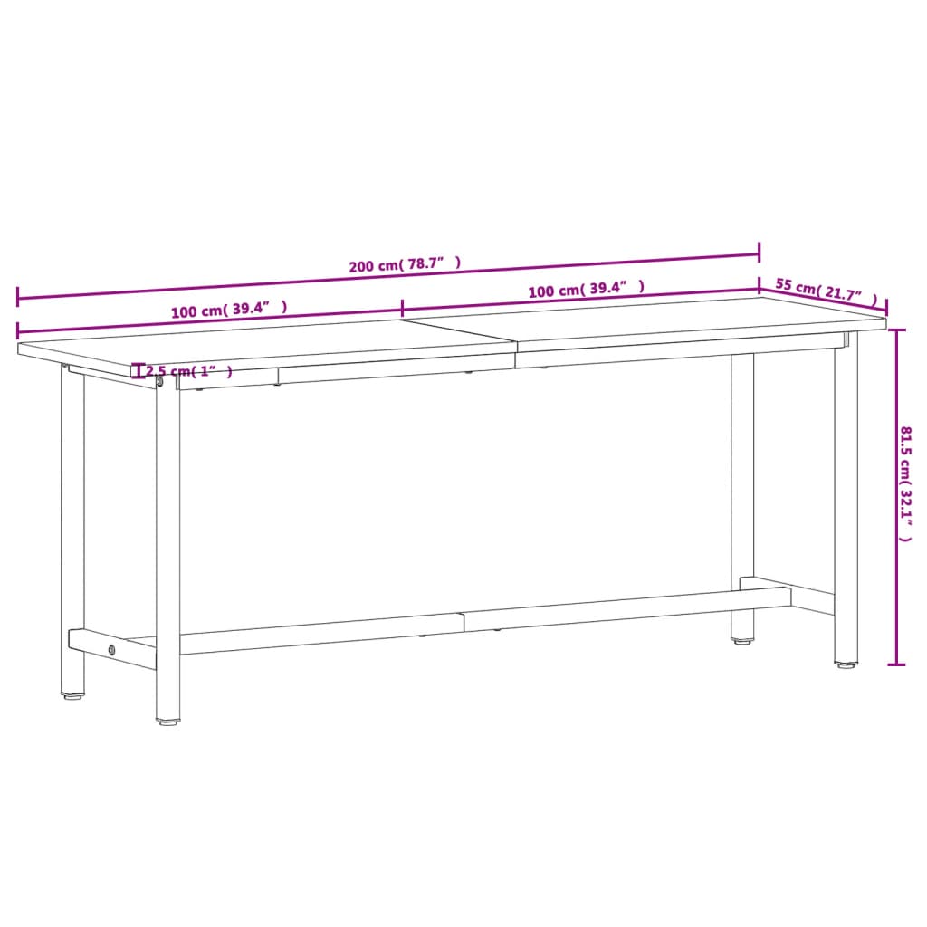 Werkbank 200x55x81,5 cm massief beukenhout en metaal