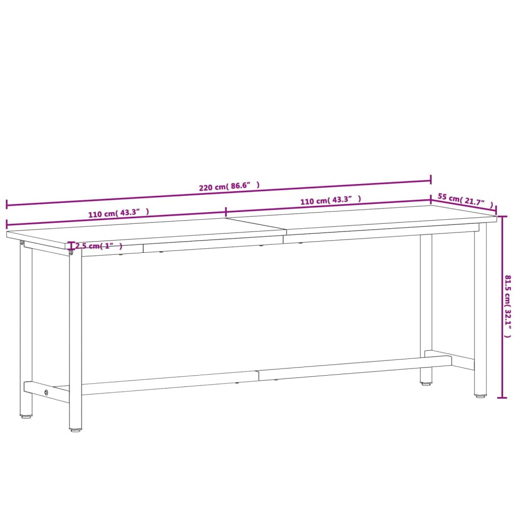 Werkbank 200x55x81,5 cm massief beukenhout en metaal