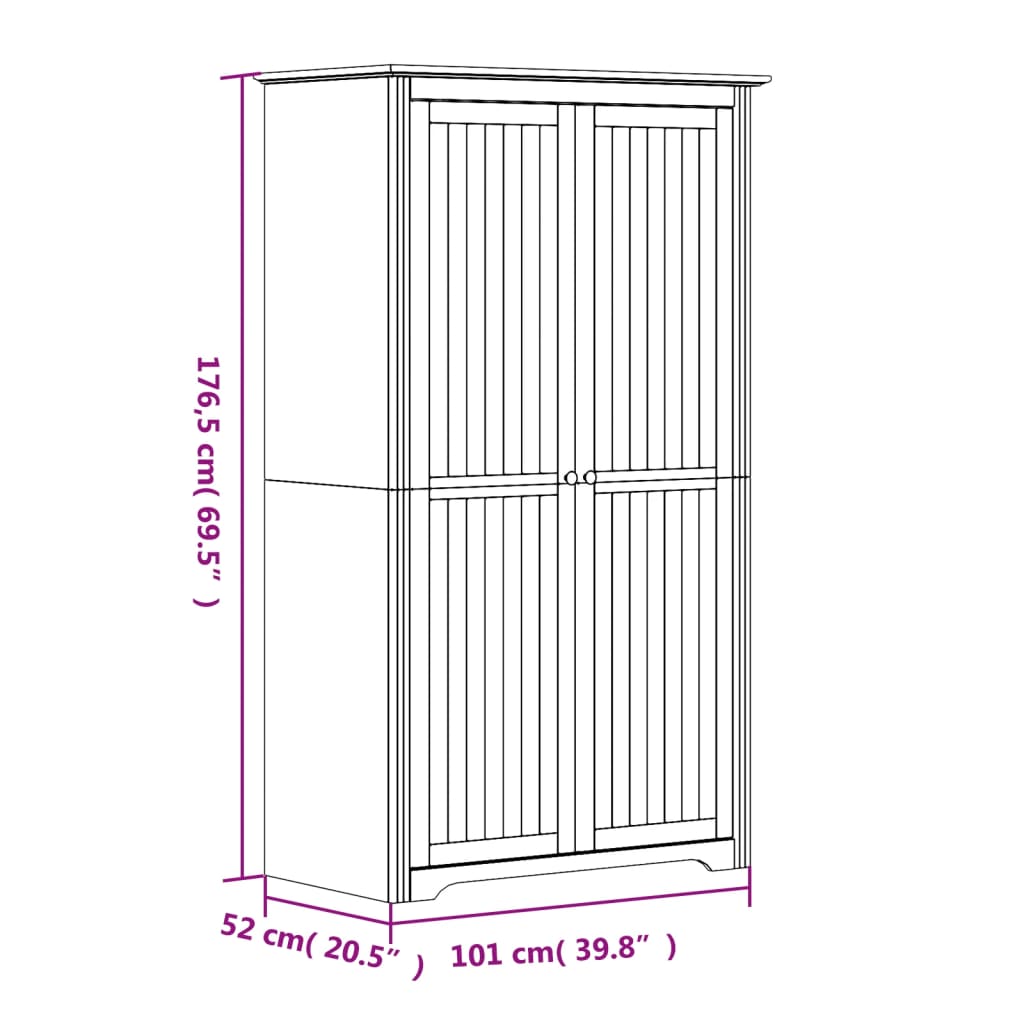 Kledingkast BODO 99x53,5x173 cm massief grenenhout wit bruin