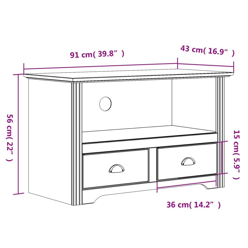 Tv-meubel met 2 lades BODO 91,5x44,5x56 cm grenenhout