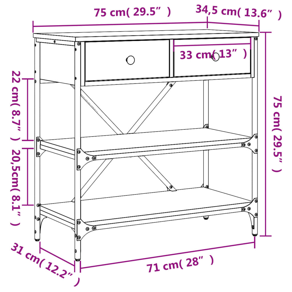 Wandtafel met lades en schappen bewerkt hout zwart