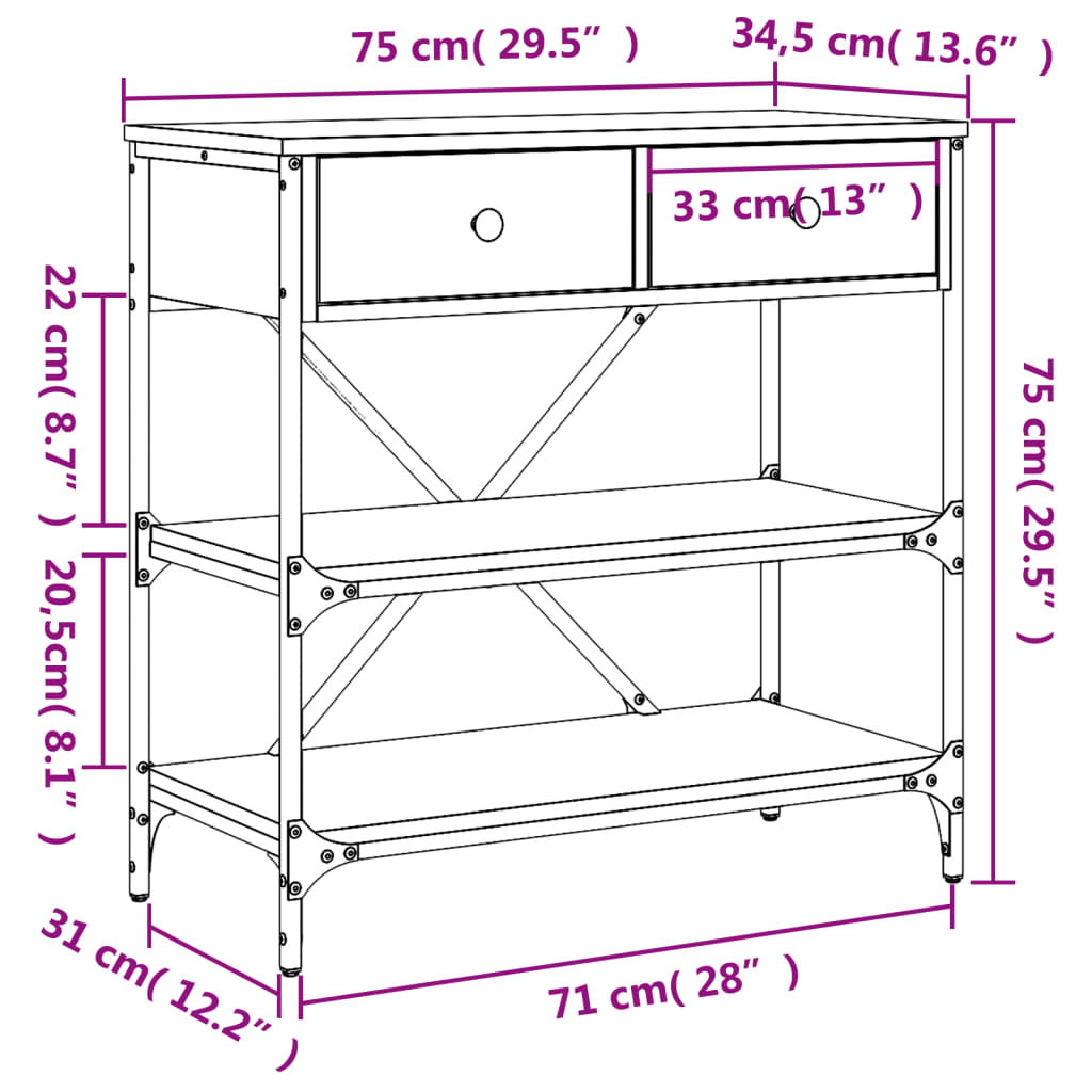 Wandtafel 75x34,5x75 cm bewerkt hout eikenkleurig