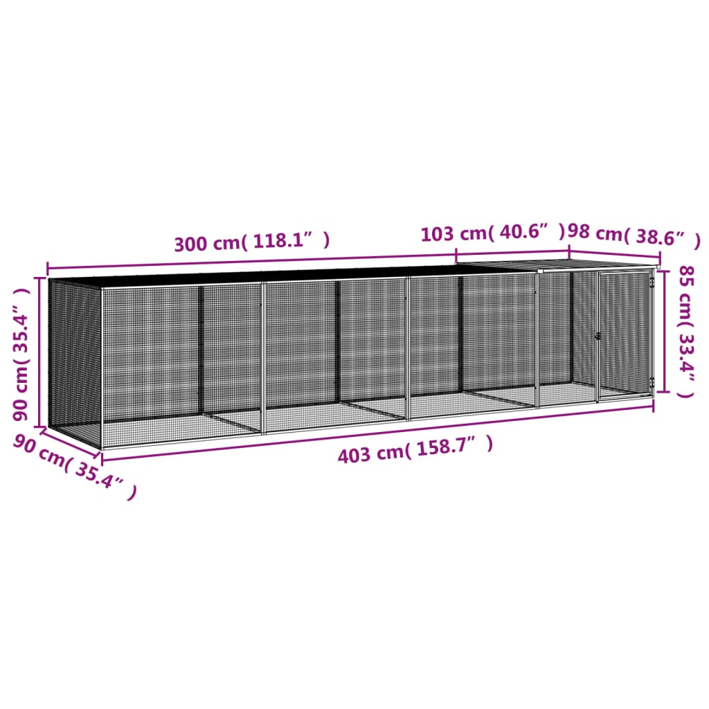 Kippenhok met dak 203x98x90 cm gegalvaniseerd staal antraciet