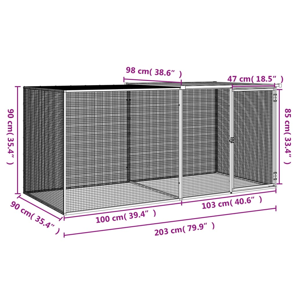 Kippenhok met dak 203x98x90 cm gegalvaniseerd staal antraciet