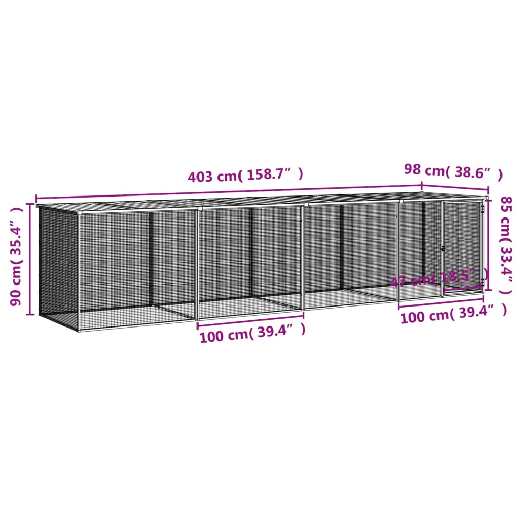 Kippenhok met dak 1003x98x90 cm gegalvaniseerd staal antraciet