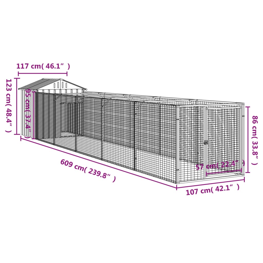 Hondenhok met dak 117x405x123 cm staal