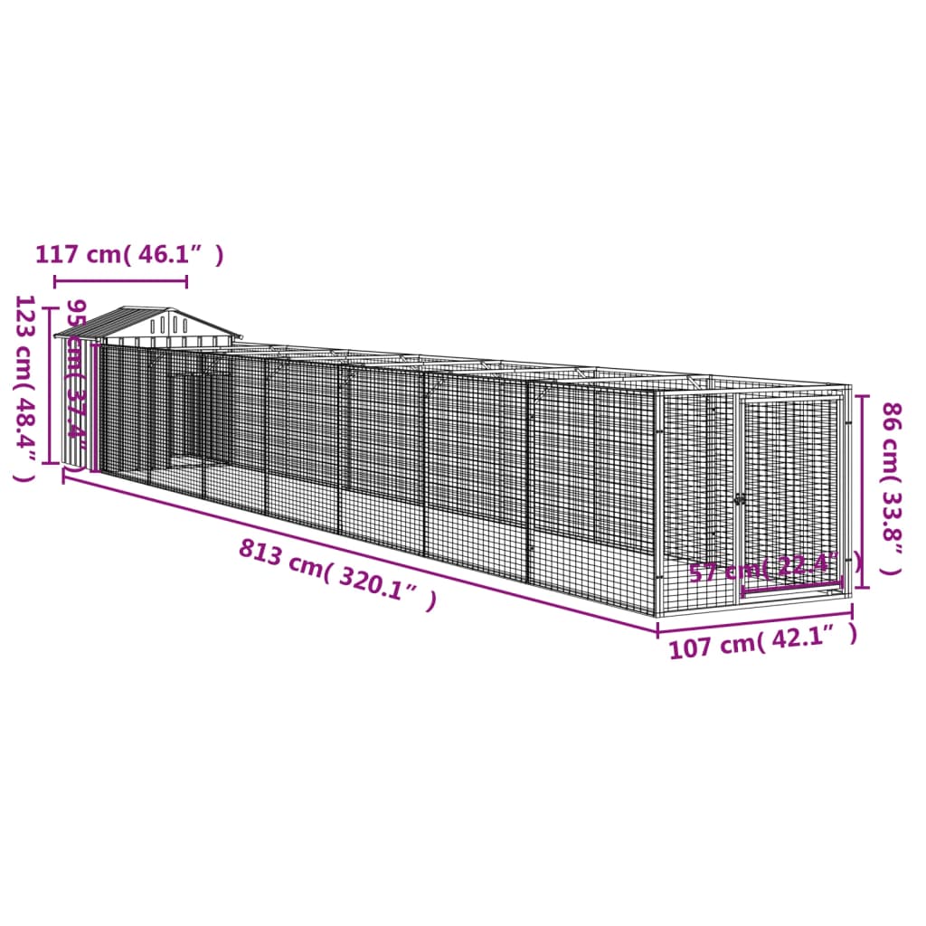 Hondenhok met dak 117x405x123 cm staal