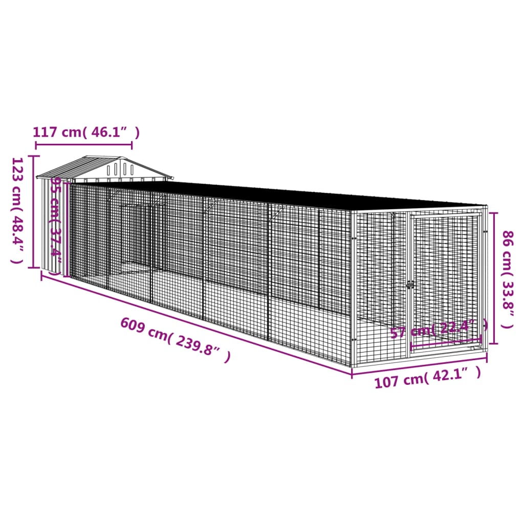 Kippenhok met ren 117x609x123 cm gegalvaniseerd staal