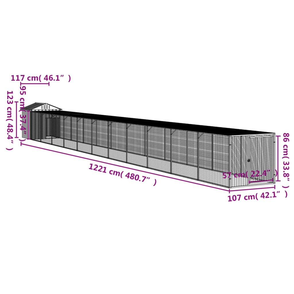 Kippenhok met ren 117x609x123 cm gegalvaniseerd staal