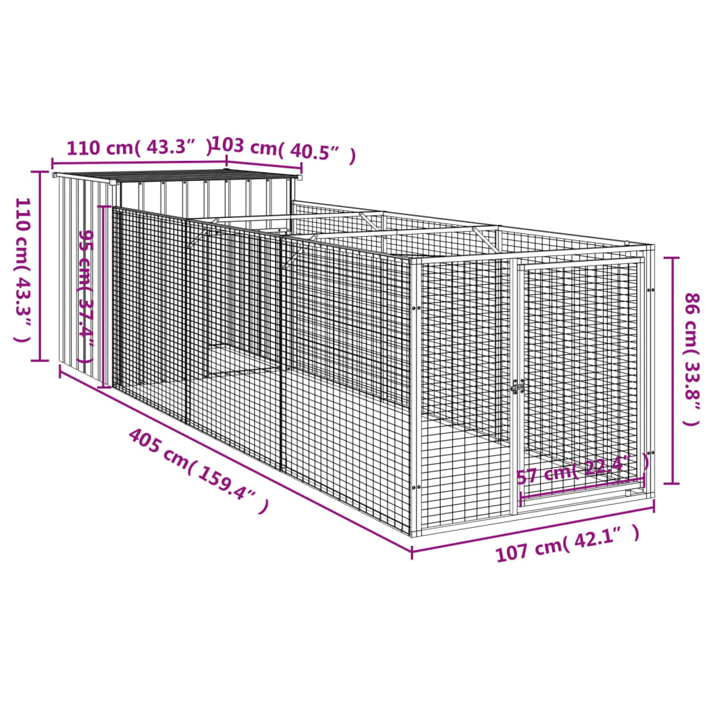 Hondenhok met dak 110x201x110 cm gegalvaniseerd staal grijs