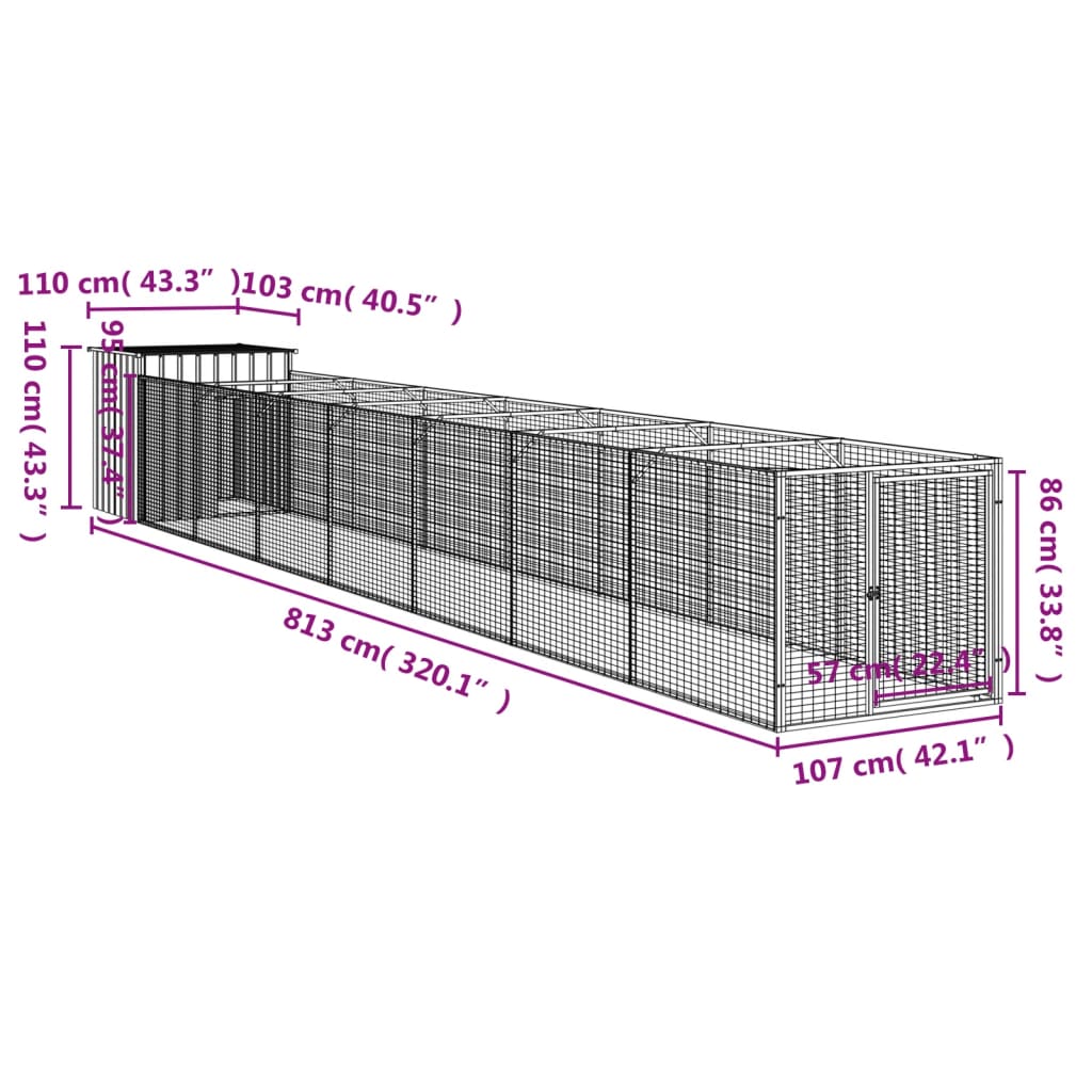 Hondenhok met dak 110x201x110 cm gegalvaniseerd staal grijs