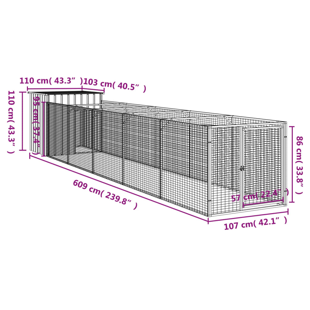 Hondenhok met dak 110x201x110 cm gegalvaniseerd staal grijs