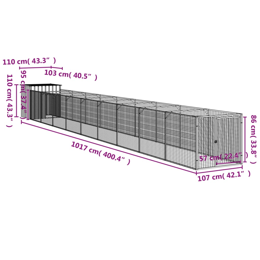 Hondenhok met dak 110x201x110 cm gegalvaniseerd staal grijs