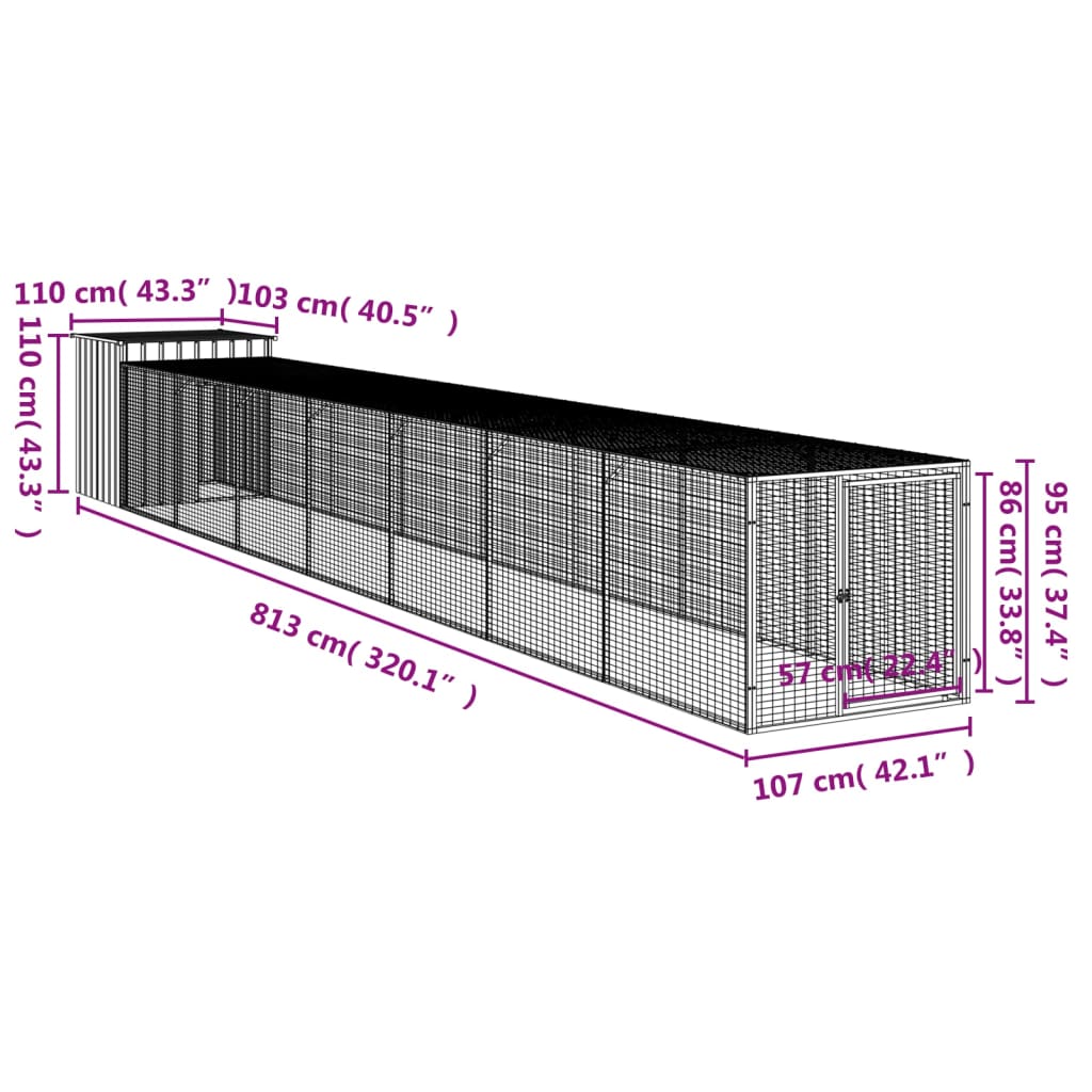 Kippenhok met ren 110x405x110 cm gegalvaniseerd staal