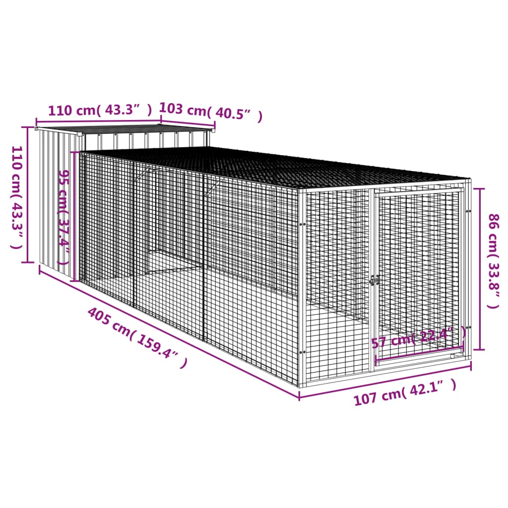 Kippenhok met ren 110x405x110 cm gegalvaniseerd staal