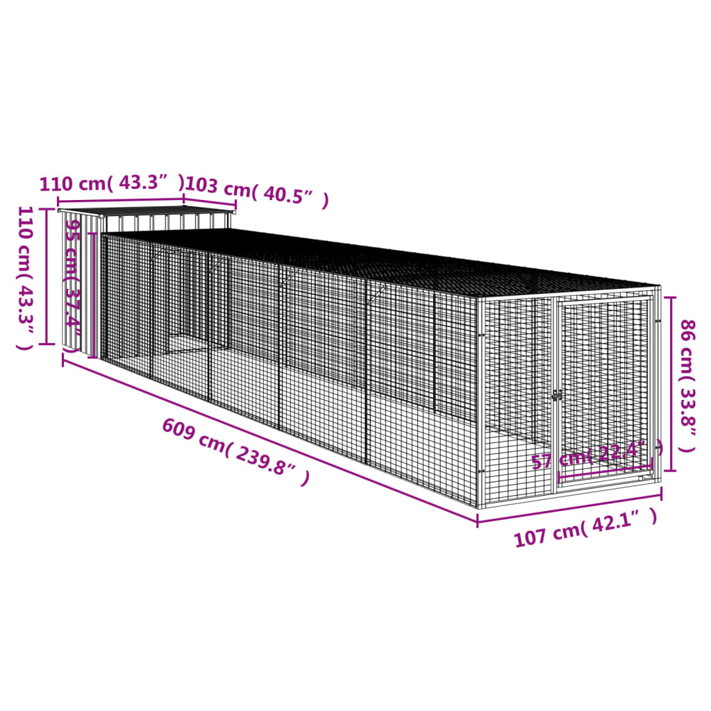 Kippenhok met ren 110x405x110 cm gegalvaniseerd staal