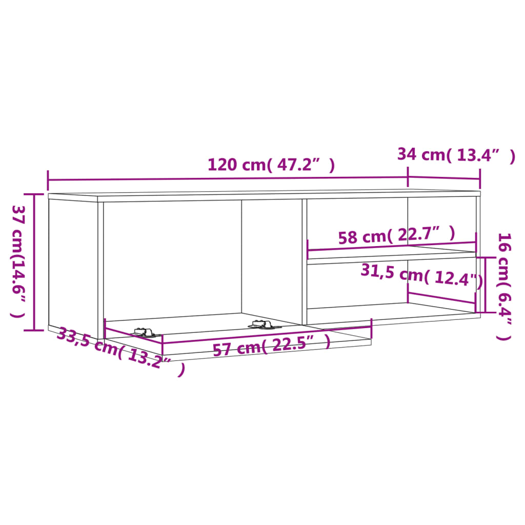 Tv-meubel 120x34x37 cm bewerkt hout