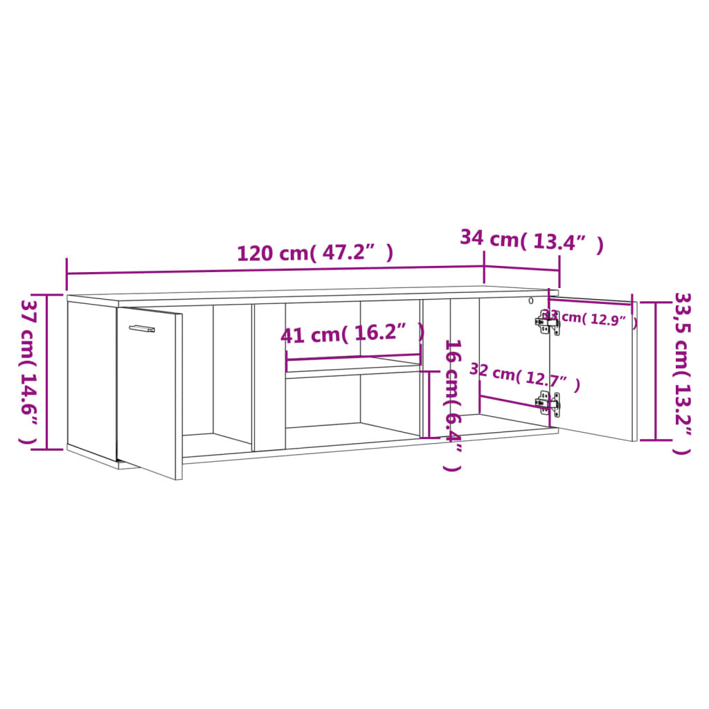 Tv-meubel 120x34x37 cm bewerkt hout