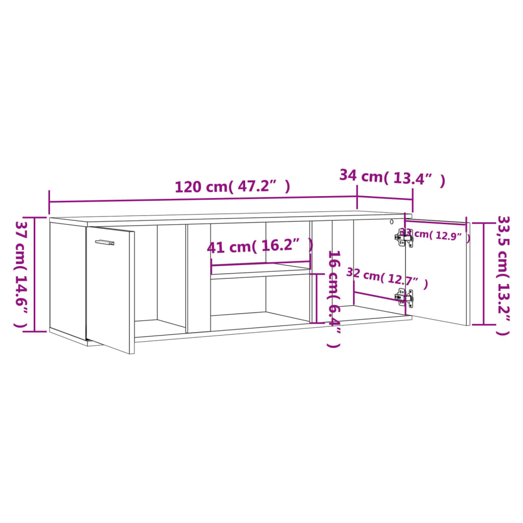 Tv-meubel 120x34x37 cm bewerkt hout