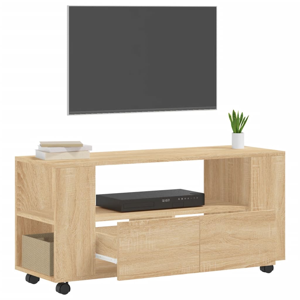 Tv-meubel met wielen 102x34,5x43 cm bewerkt hout oud hout