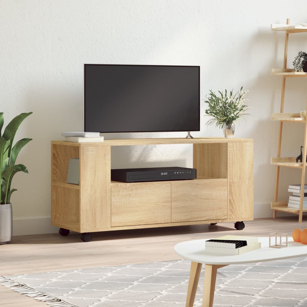 Tv-meubel met wielen 102x34,5x43 cm bewerkt hout oud hout