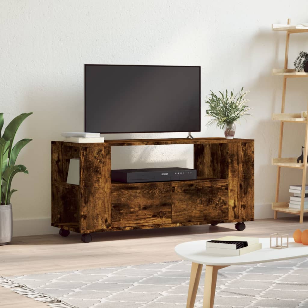 Tv-meubel met wielen 102x34,5x43 cm bewerkt hout oud hout