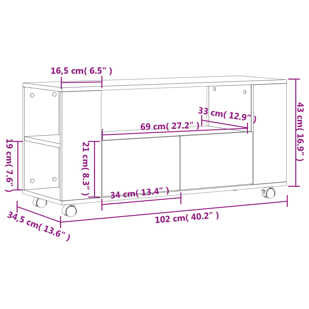 Tv-meubel 102x34,5x43 cm bewerkt hout