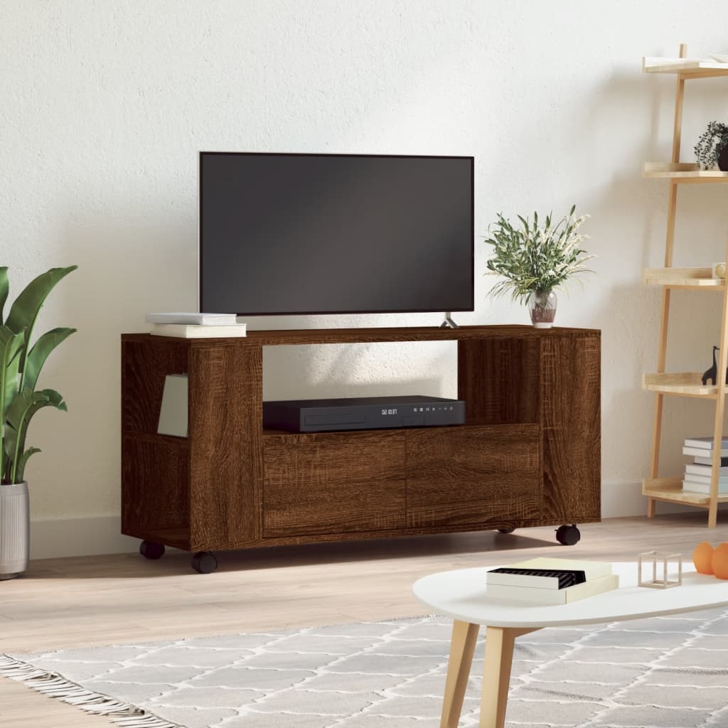 Tv-meubel met wielen 102x34,5x43 cm bewerkt hout oud hout