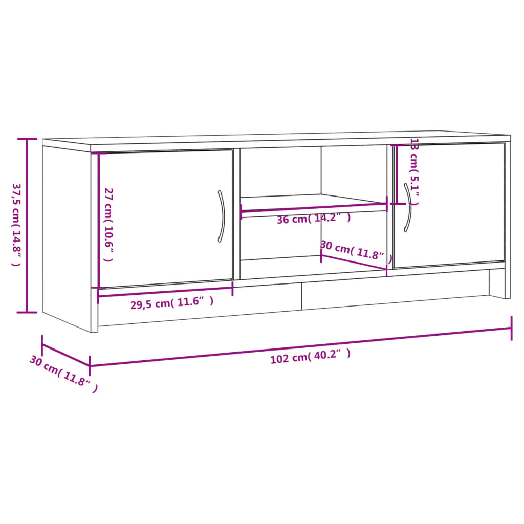 Tv-meubel 102x30x37,5 cm bewerkt hout