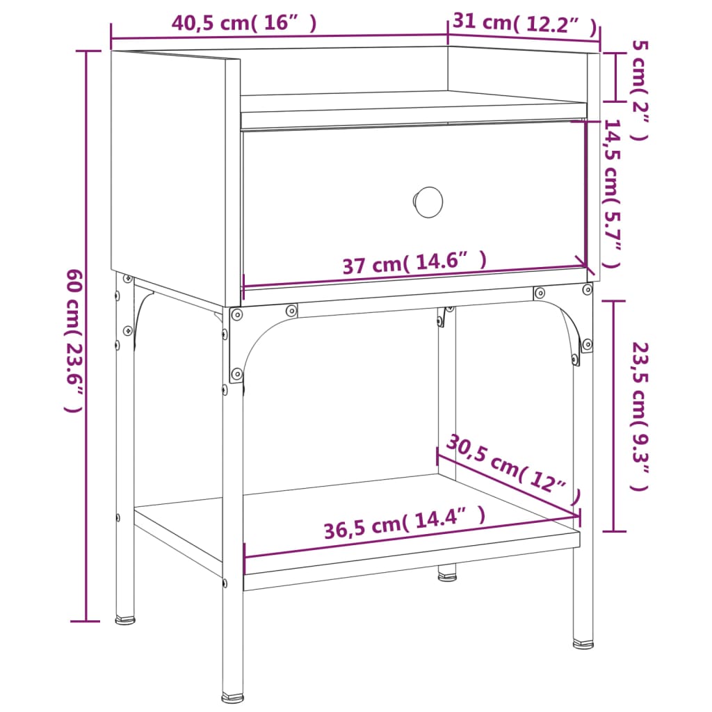 Nachtkastjes 2 st 40,5x31x60 cm bewerkt hout bruin eikenkleur