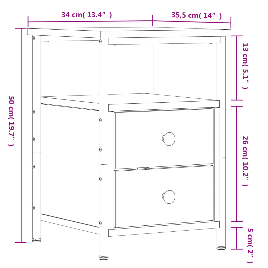 Nachtkastjes 2 st 34x35,5x50 cm bewerkt hout