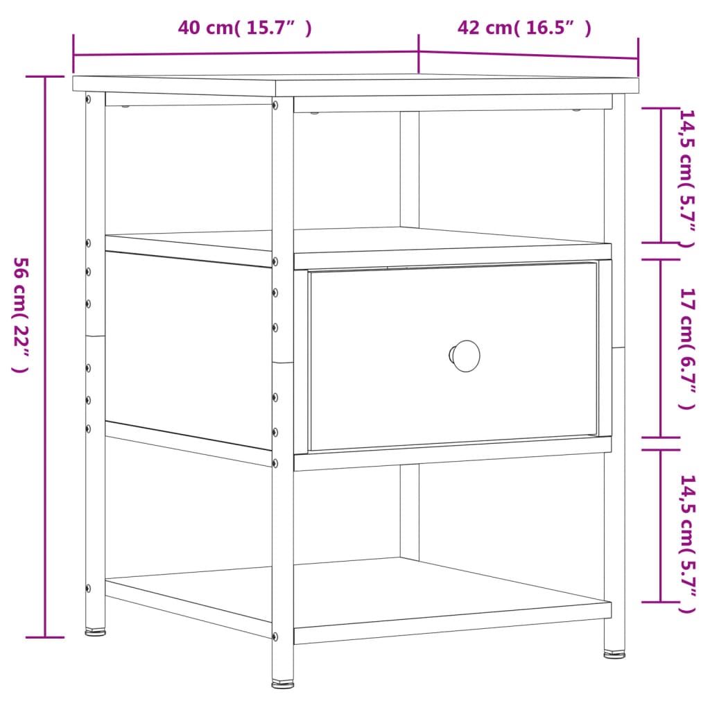 Nachtkastjes 2 st 40x42x56 cm bewerkt hout eikenkleurig