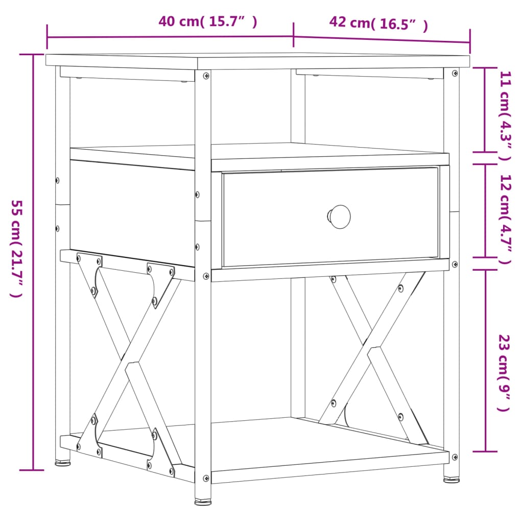 Nachtkastjes 2 st 40x42x55 cm bewerkt hout