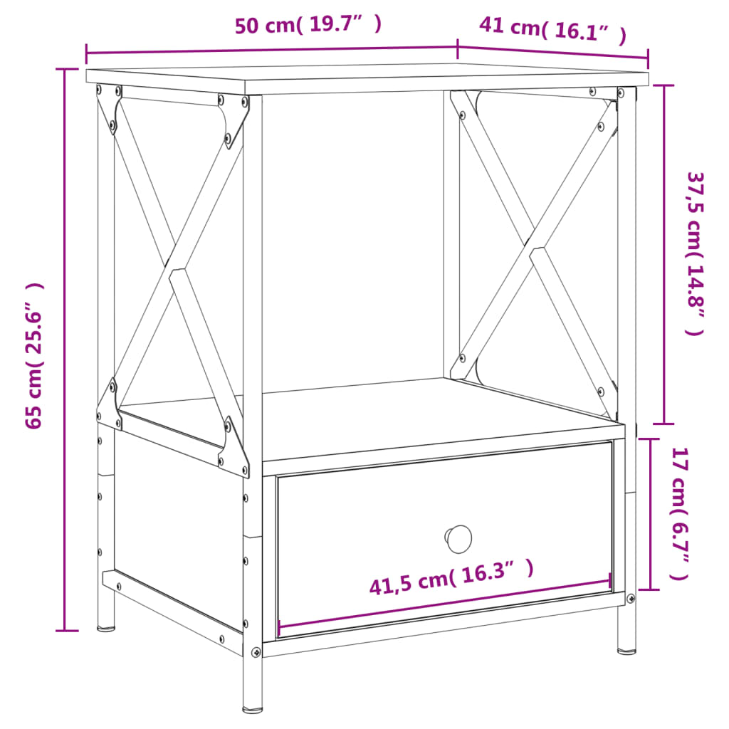 Nachtkastjes 2 st 50x41x65 cm bewerkt hout eikenkleurig