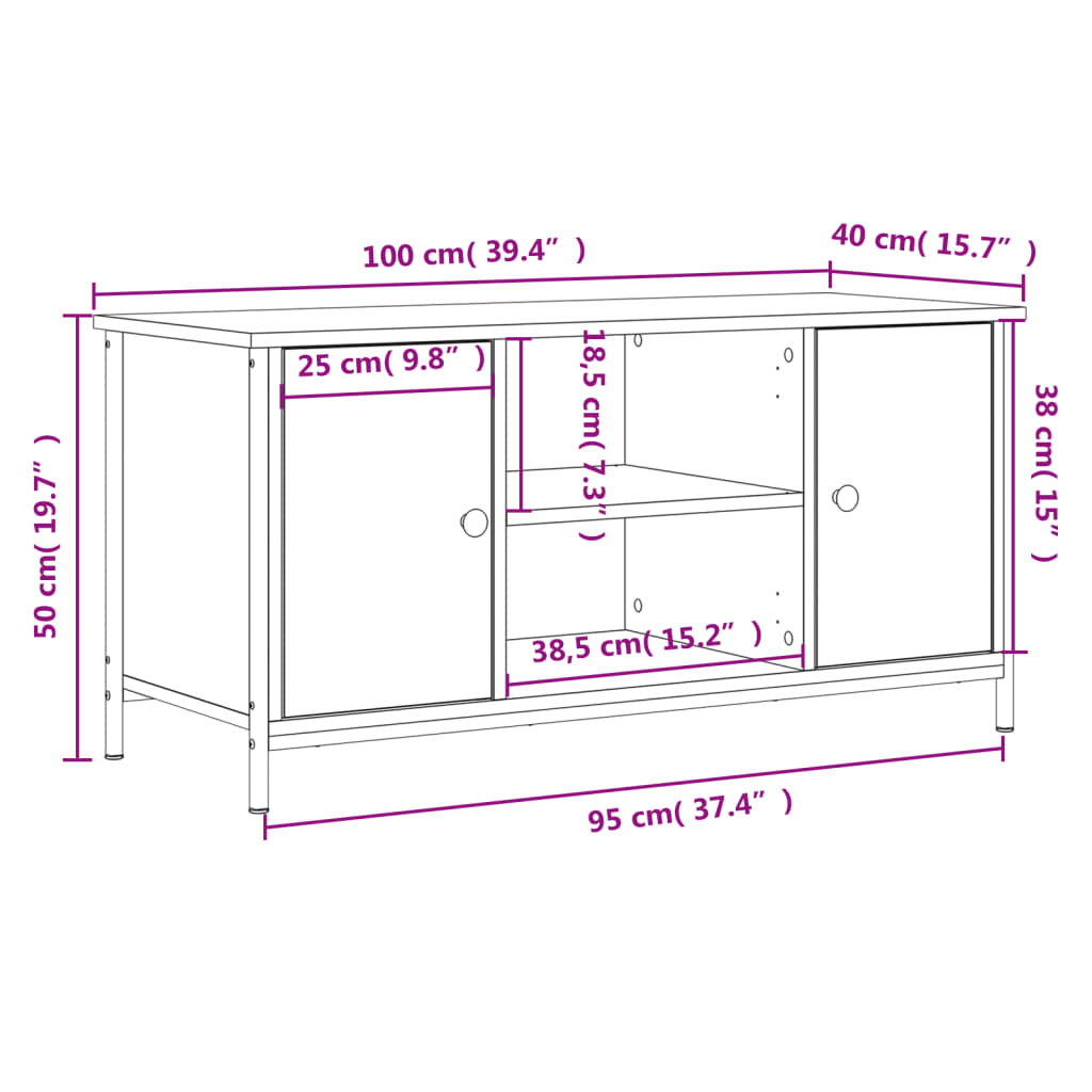 Tv-meubel 100x40x50 cm bewerkt hout eikenkleurig