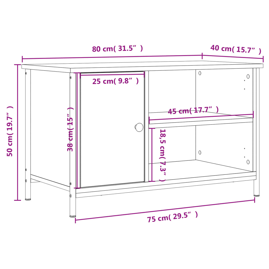 Tv-meubel 80x40x50 cm bewerkt hout