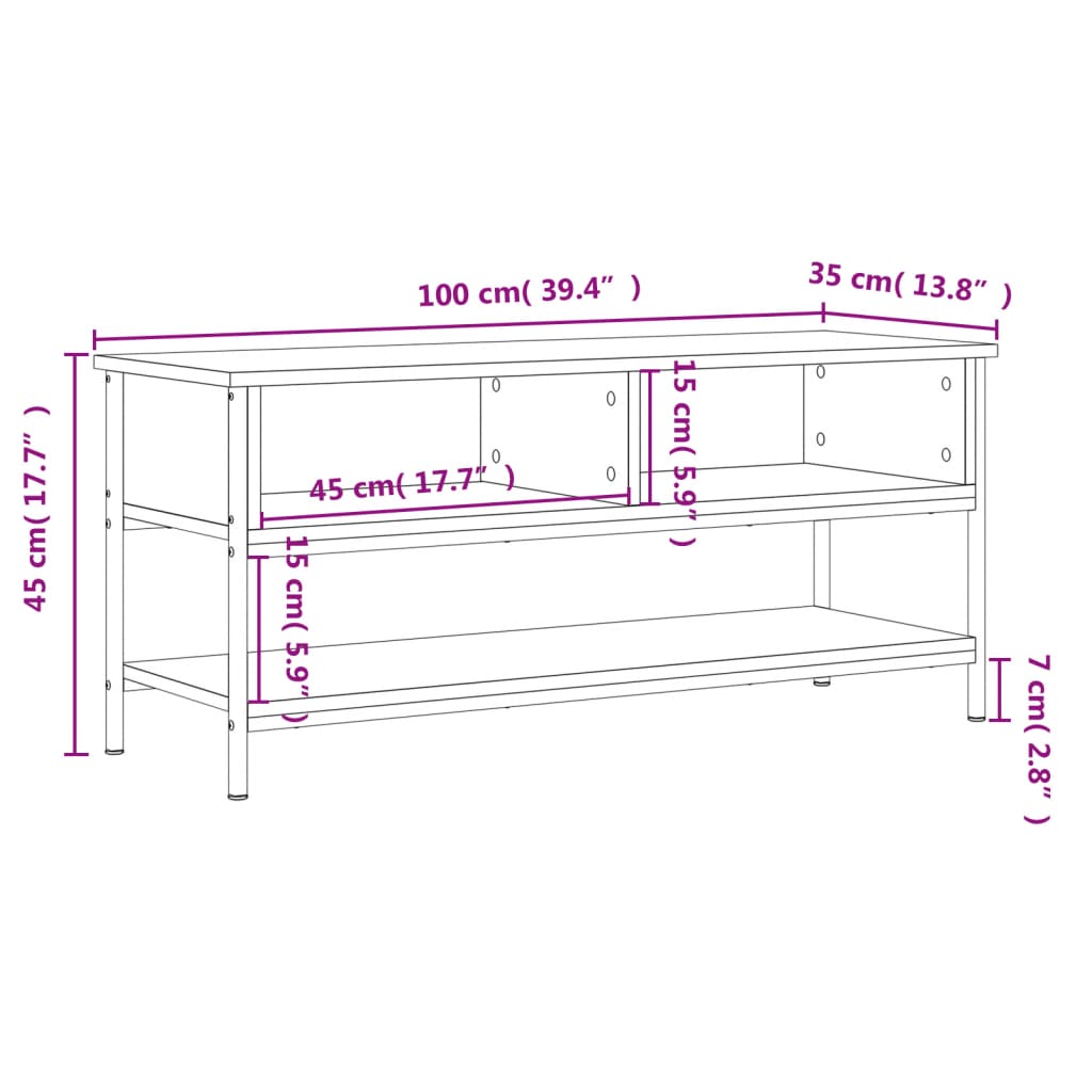 Tv-meubel 100x35x45 cm bewerkt hout eikenkleurig