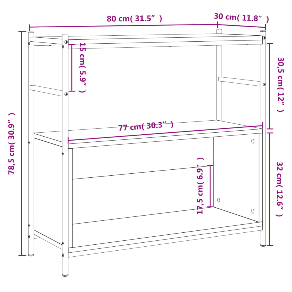 Boekenrek 80x30x78,5 cm bewerkt hout en ijzer