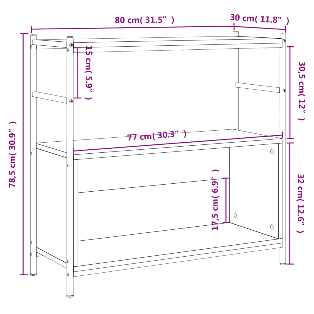 Boekenrek 80x30x78,5 cm bewerkt hout en ijzer