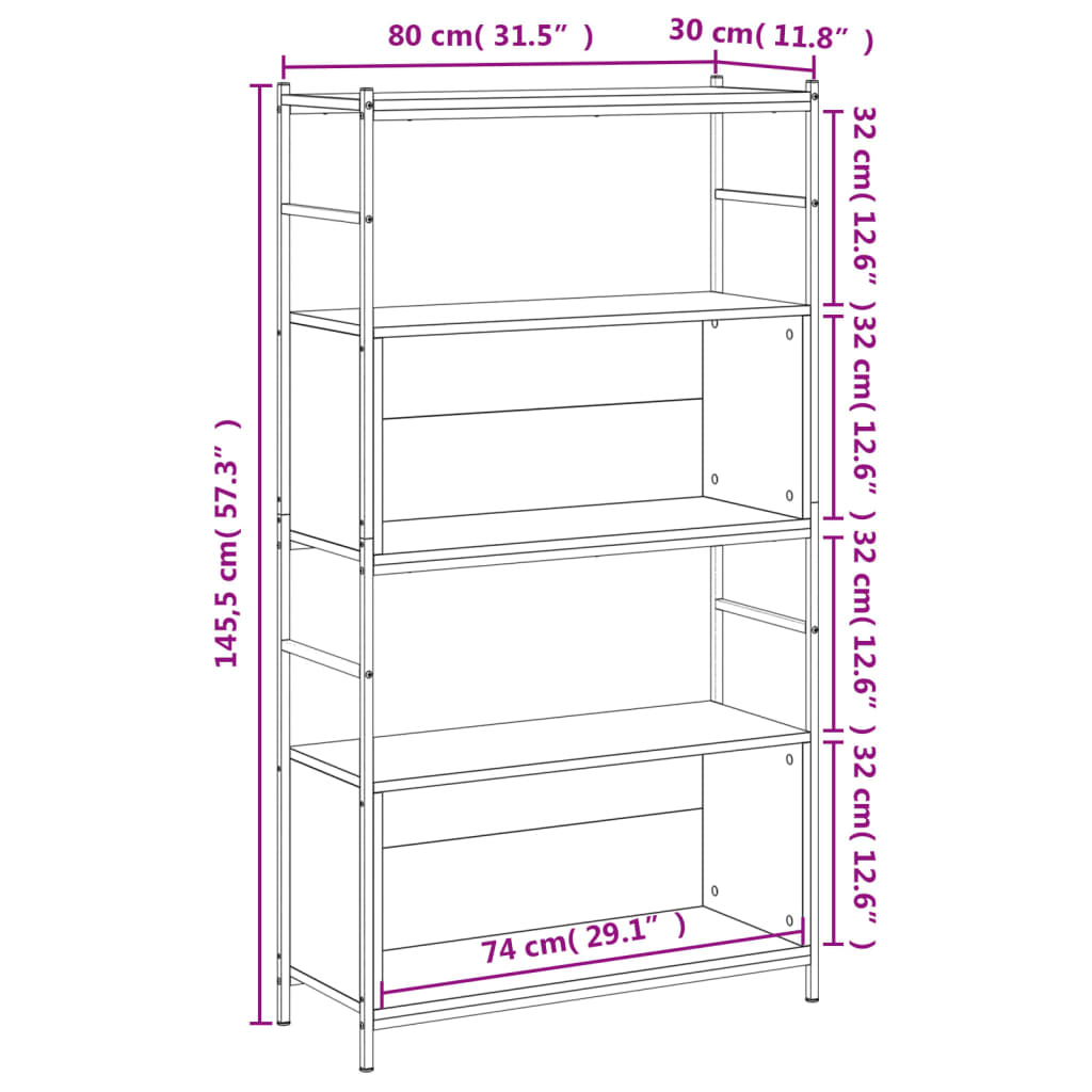 Boekenrek 80x30x78,5 cm bewerkt hout en ijzer