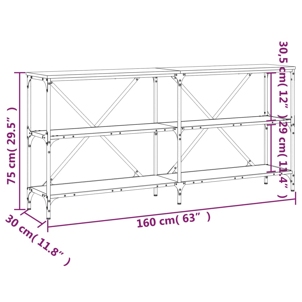 Wandtafel 180x30x75 cm bewerkt hout en ijzer eikenkleur