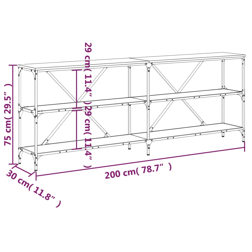 Wandtafel 180x30x75 cm bewerkt hout en ijzer eikenkleur