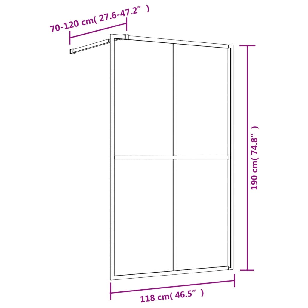 Inloopdouchewand 118x190 cm transparant gehard glas