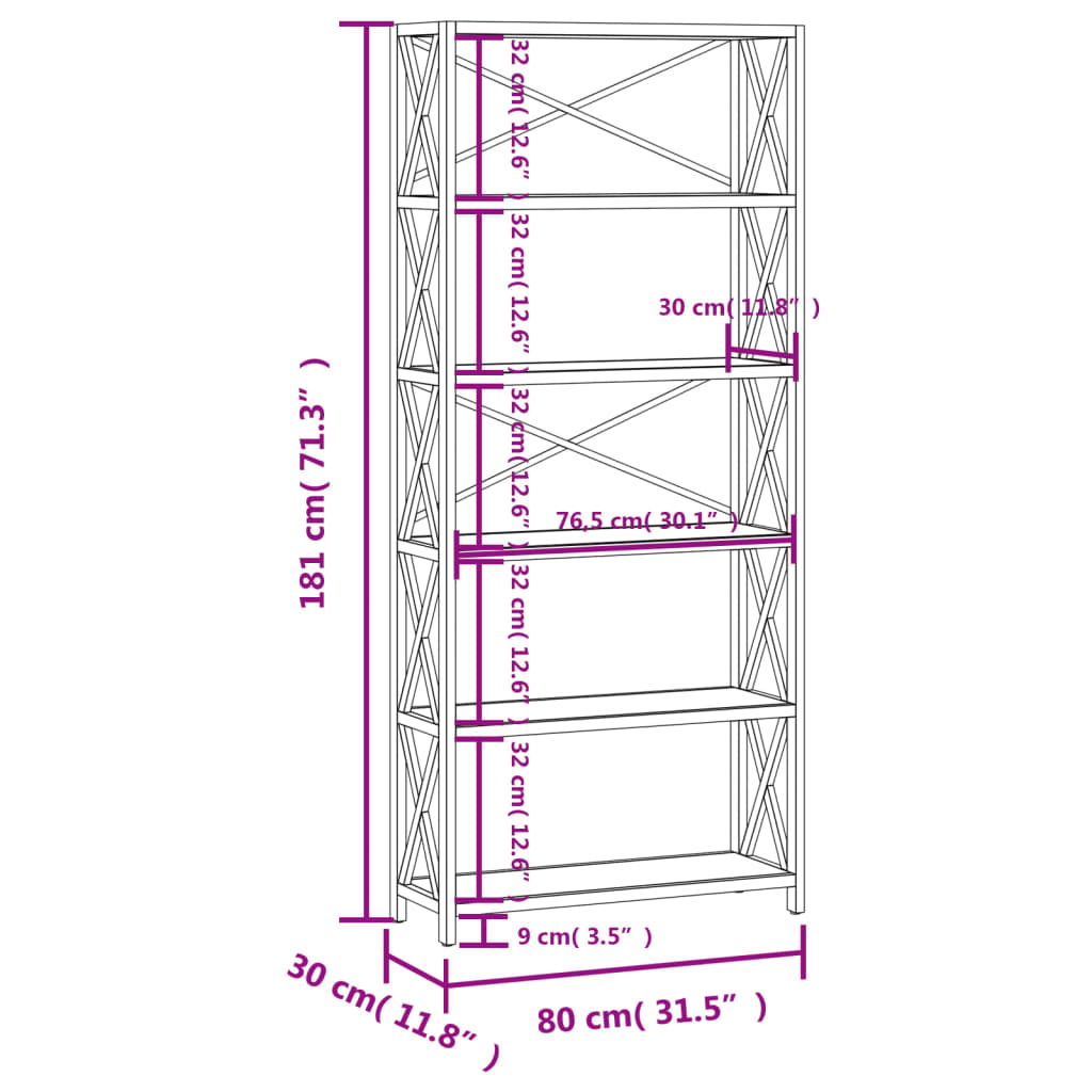 Schap 4-laags 80x30x112 cm massief eikenhout