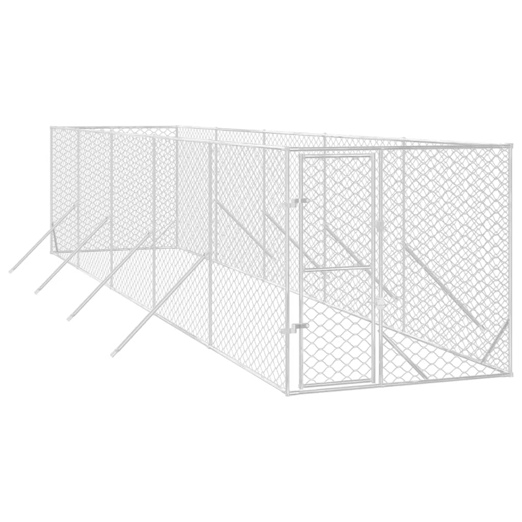 Hondenkennel voor buiten 4x16x2 m gegalvaniseerd staal zilver