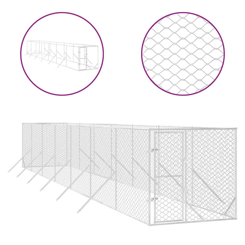 Hondenkennel voor buiten 4x16x2 m gegalvaniseerd staal zilver