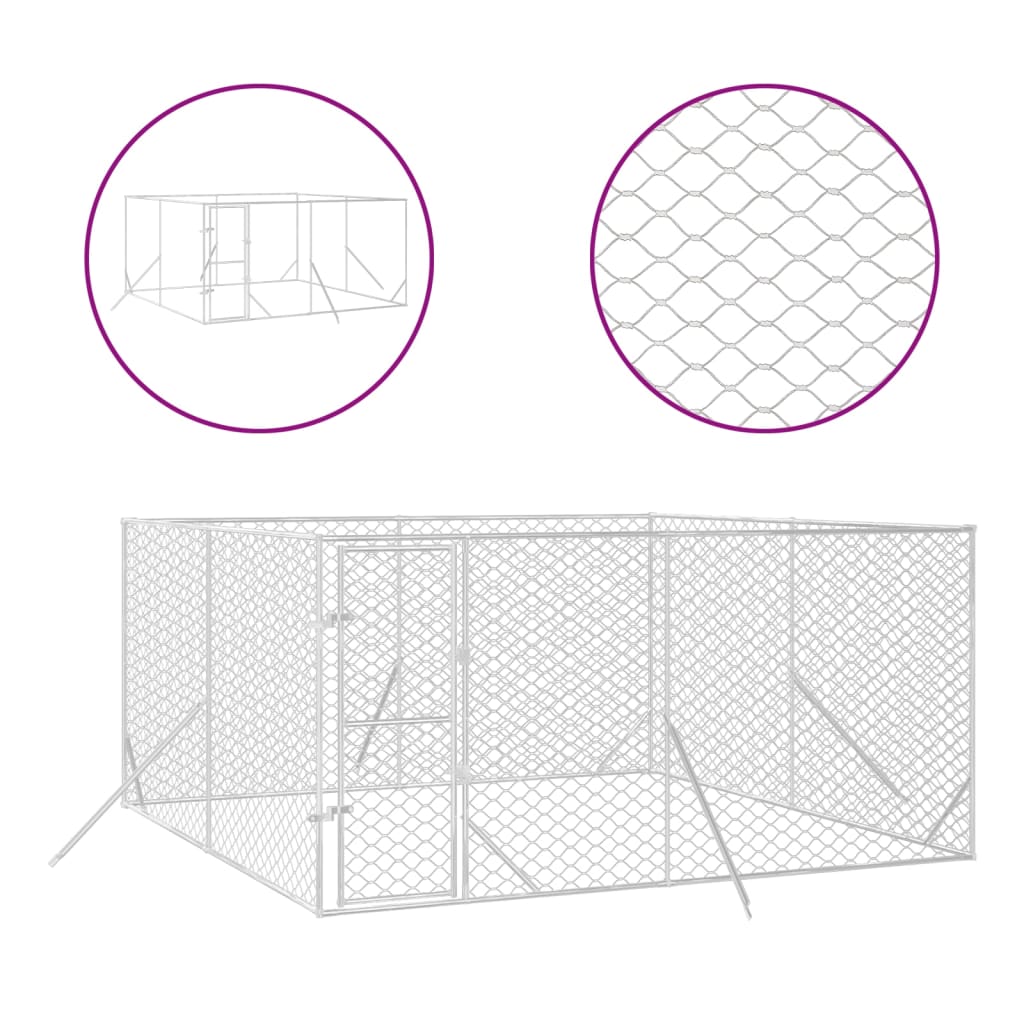 Hondenkennel voor buiten 4x16x2 m gegalvaniseerd staal zilver